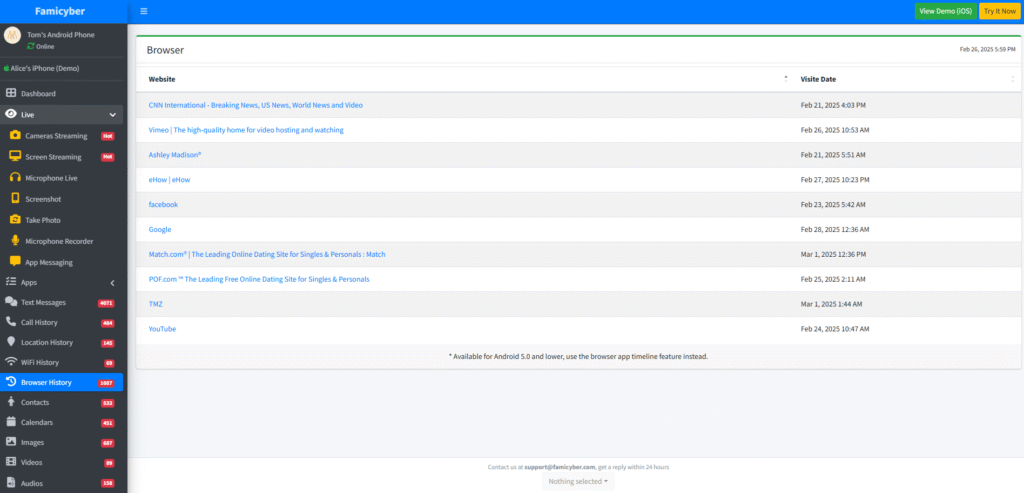 browser-history-in-famicyber-demo