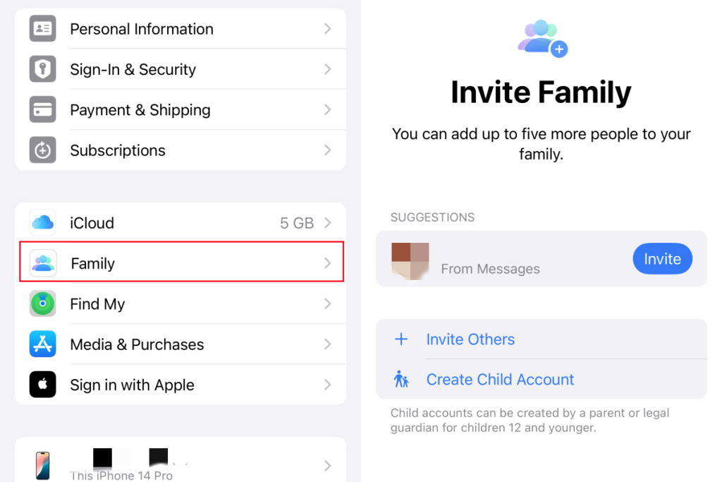 iPhone family sharing