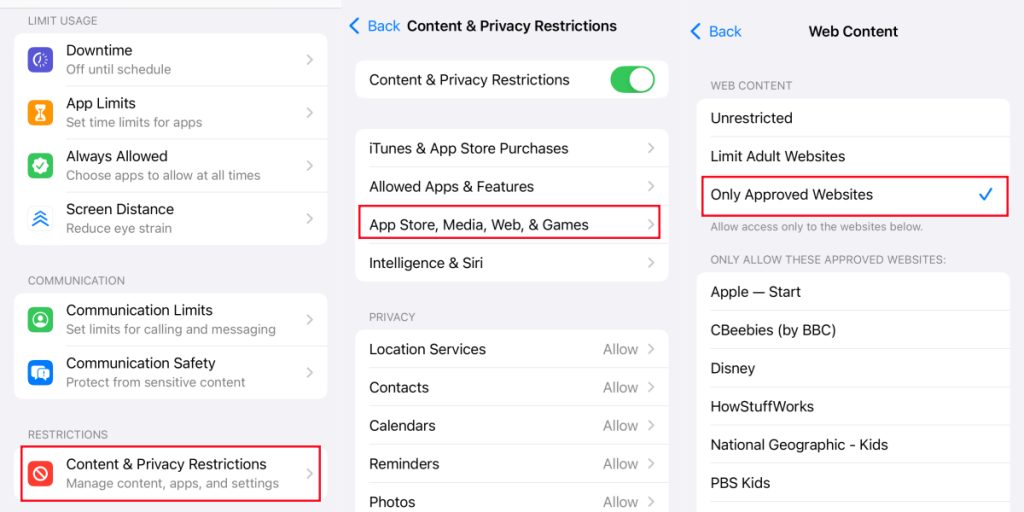 iPhone approved websites