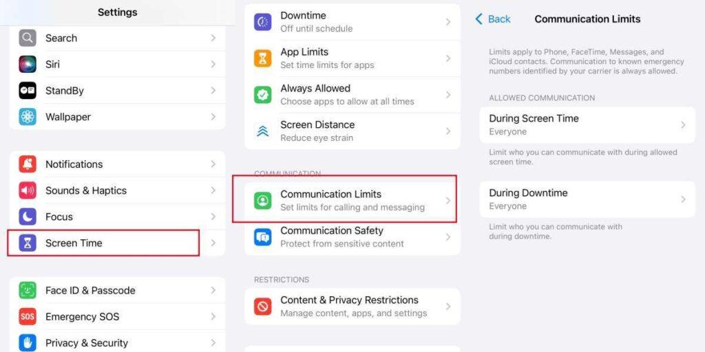 set up parental control using iPhone communication limits