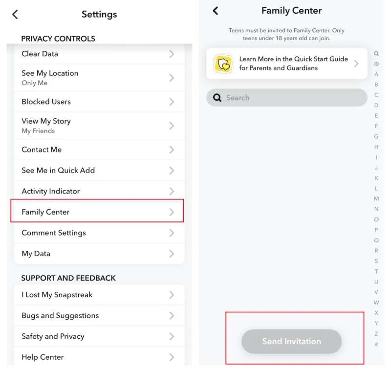 Contrôles parental sur Snapchat