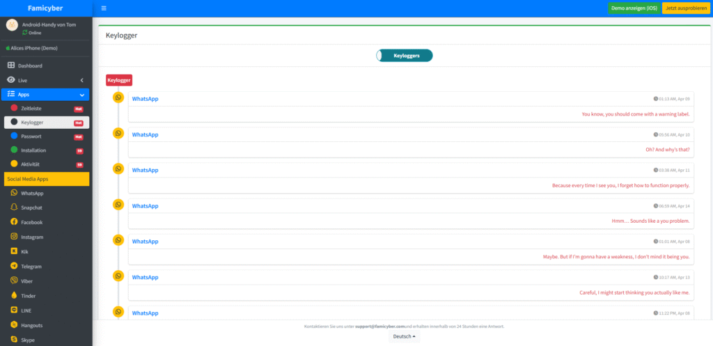 Famicyber – Bester Keylogger für Android