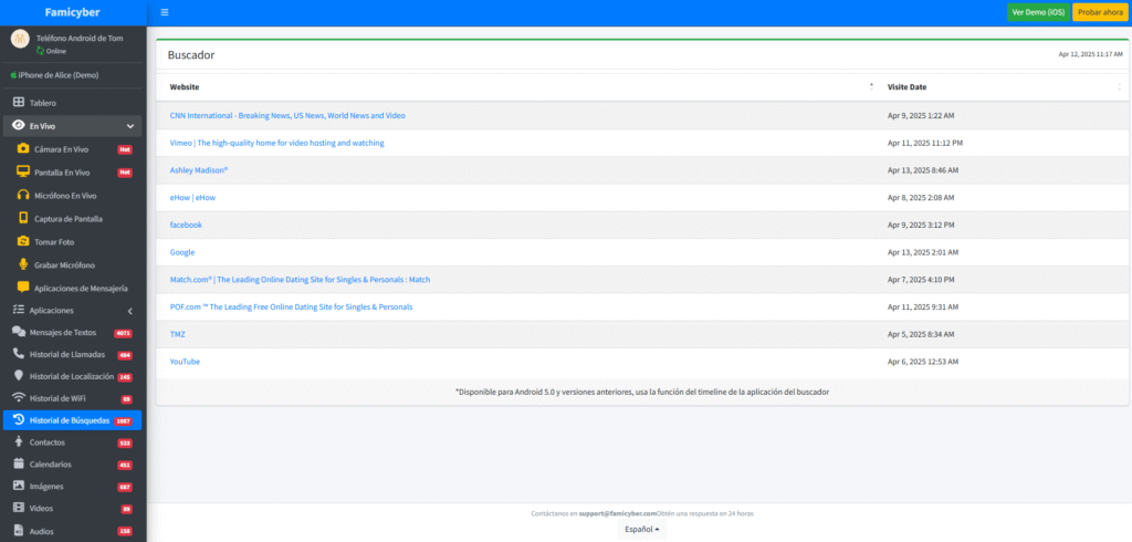 Famicyber – El Mejor Rastreador del Historial del Navegador