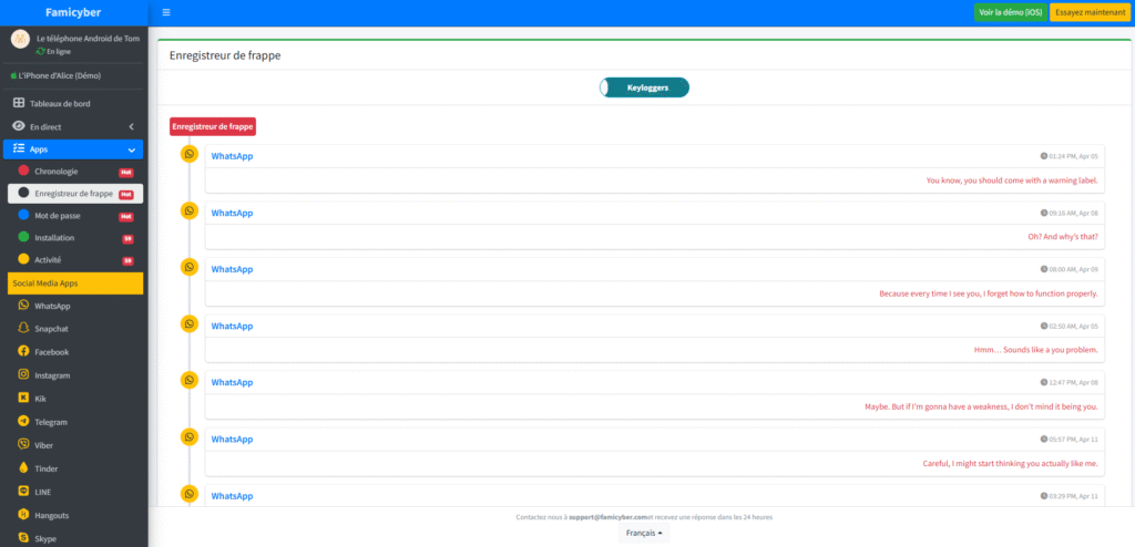 Famicyber – Meilleur keylogger pour Android