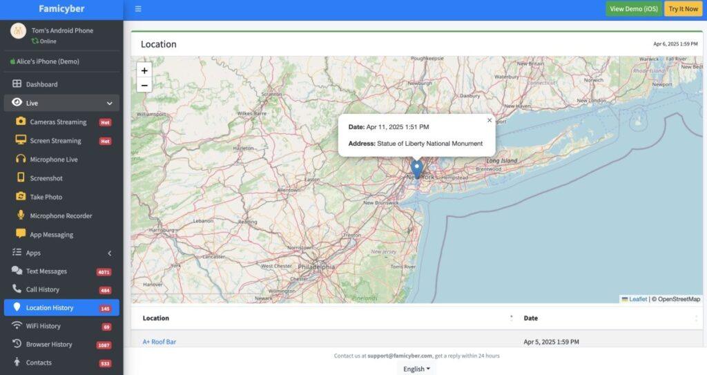 Famicyber track iPhone location from another phone