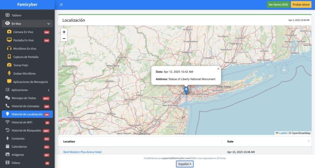 Famicyber rastreando la ubicación del iPhone desde otro teléfono