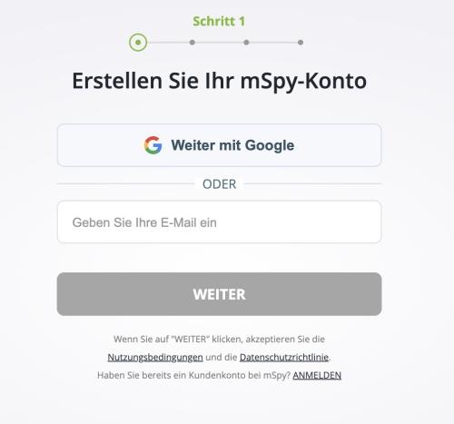 mSpy-Konto erstellen