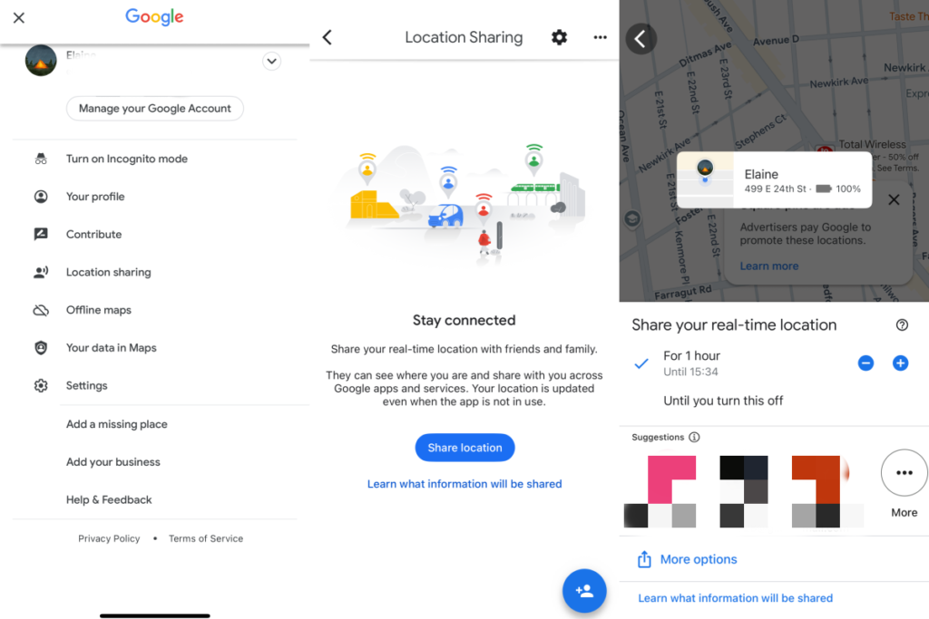Google Map location sharing
