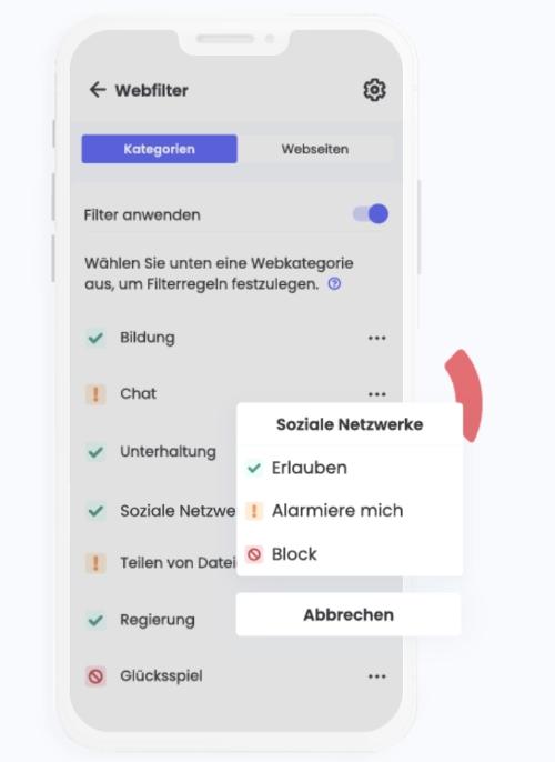 Qustodio-Webfilterung