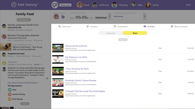Net Nanny YouTube monitoring