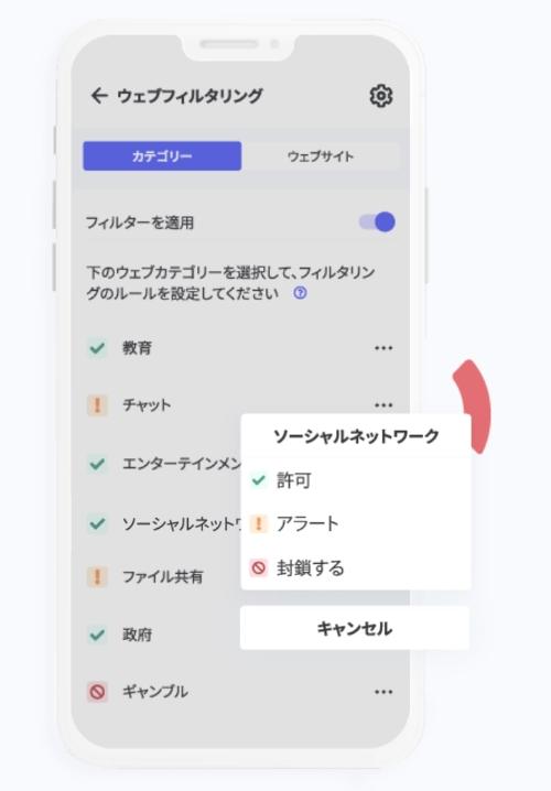 Qustodio ウェブフィルタリング